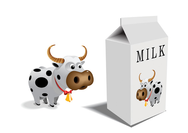 free vector Cartoon cow vector milk cartons and